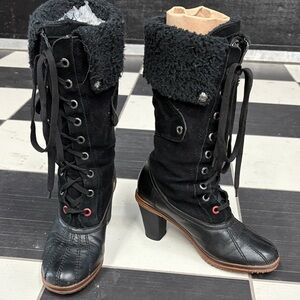 Pajar Black and Brown Heeled Boots with Fur